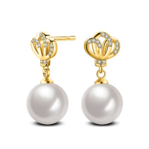 KNER-52 Simple Crown Silver Plated Drop Earrings with Full CZ Stones