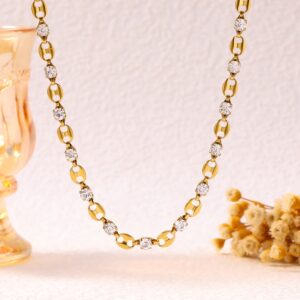 KNTZ01 Stainless steel 18K gold interlocking pendant set with zirconia necklace, bracelet and earrings set