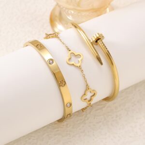 KNTZ02 Stainless steel gold bracelet set, nail bracelet, diamond-encrusted bracelet