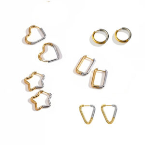 KNER-28 Titanium steel interlocking colored geometric-shaped stainless steel earclips