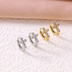 KNER-29 Geometric stainless steel diamond-encrusted cross earrings