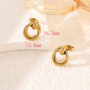 KNER-32 Korean-style minimalist "ins" vibe double-ring stacked geometric circular earrings