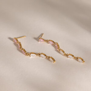 KNER-18 Classic style 18K gold teardrop-shaped zirconium stone stainless steel tassel earrings