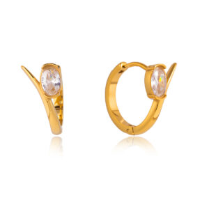 KNER-11 Zirconium oval-shaped linear stainless steel earrings