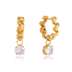 KNER-15 Round white zirconia stud earrings, stainless steel spiral wave-shaped earrings