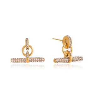 KNER-14 White rhinestone T-bar stainless steel earrings