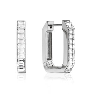 KNER-16 White zirconium U-shaped stainless steel earrings