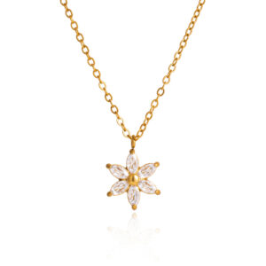 KNXL04 Classic "ins" style white zircon flower pendant stainless steel O-shaped necklace