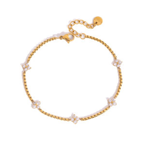 KNXL05 White zirconium four-leaf clover stainless steel bracelet