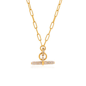 KNXL06 Classic style white rhinestone T-bar stainless steel looped pin necklace