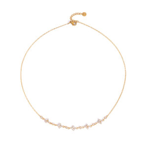KNXL07 18k gold stainless steel necklace with white zirconium four-leaf clover O-shaped pendant