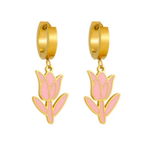 KNER-39 Romantic pink glue-dipped flower earrings