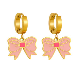 KNER-40 Romantic pink glue-bonded bow earrings