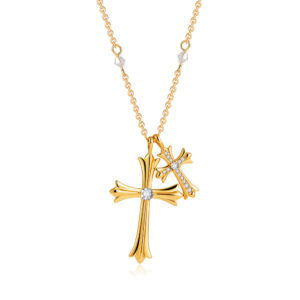 KNXL13 Stainless steel 18K gold diamond-encrusted cross necklace, hip-hop style zirconium stone pendant
