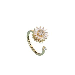 18K gold zirconium sunflower planet rotating, sunflower, daisy ring