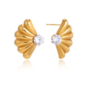 KNER-42 White zirconia rosette-shaped shell earrings