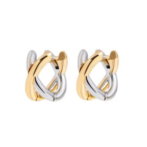 KNER-44 Circular minimalist style gold and silver double-color three-dimensional cross-shaped stud earrings