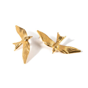 KNER-06 INS style - minimalist 18k gold and stainless steel retro three-dimensional bird-shaped earrings