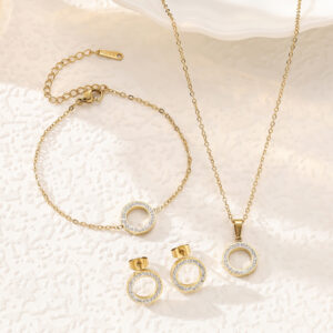 KNTZ05 Fashion ins style ring set with diamond simple light luxury stainless steel bracelet necklace earrings set