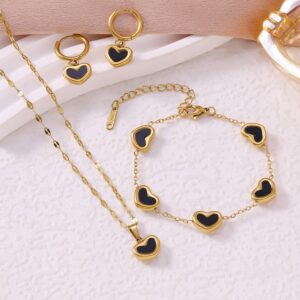 KNTZ13 18K Gold Girl Style Sweet Heart Enamel Necklace, Bracelet and Earrings Set