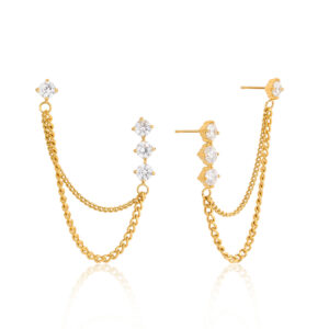 KNER-07 Stainless steel 18K white zirconia fringed earrings