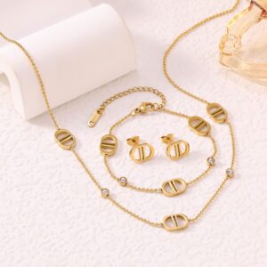 KNTZ12 Diamond-encrusted letter "CD" jewelry set for women in double D stainless steel style