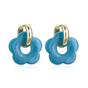 KNER-59 18K Gold Plated Stainless Steel Acrylic Colorful Flower Earrings