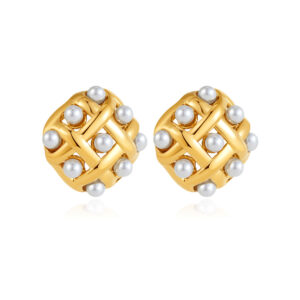 KNER-60 18K Gold Plated Stainless Steel Imitation Pearl Earrings
