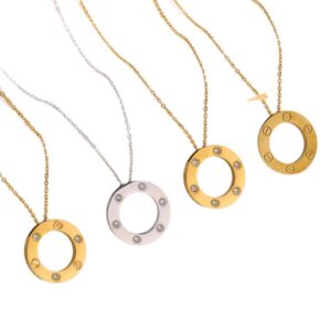 KNXL01 The Eternal Loop Collection - Premium Titanium Steel Geometric Open Circle & Bar Pendant Necklaces (4 Distinct Styles)
