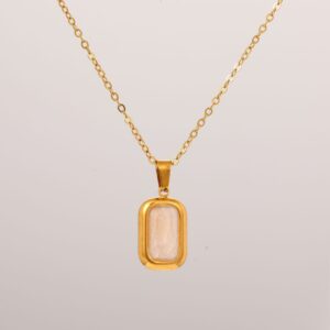 KNXL21 Vintage Geometric Mother of Pearl Pendant Necklace for Women,Minimalist Heart Square Circle Oval Tarnish-Free Jewelry Gift