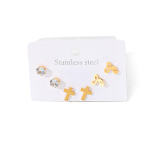 KNER-65 Dainty Stainless Steel Stud Earrings Set for Women, 3 Pairs Packaged Korean Bowknot Star Moon Heart Earrings, Tarnish-Free Jewelry Gift