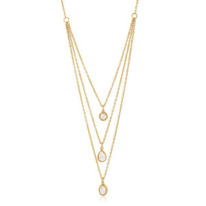KNXL25 3-Layer Stainless Steel Necklace for Women, 18K Gold Plated Pre-Layered Cable Chain Choker, Geometric Round Teardrop Oval Cubic Zirconia Pendant, Tarnish-Free Waterproof Hypoallergenic Clavicle Chain Jewelry