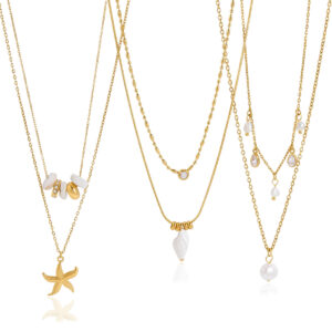 KNXL20 18K Gold Plated Pearl Choker Necklace for Women, Stainless Steel Premium Luxury Pendant, Unique Indie Aesthetic Tarnish-Free Jewelry